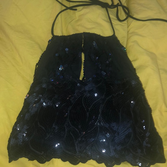 Sequin beaded summer halter top black Sz Small - Picture 1 of 6